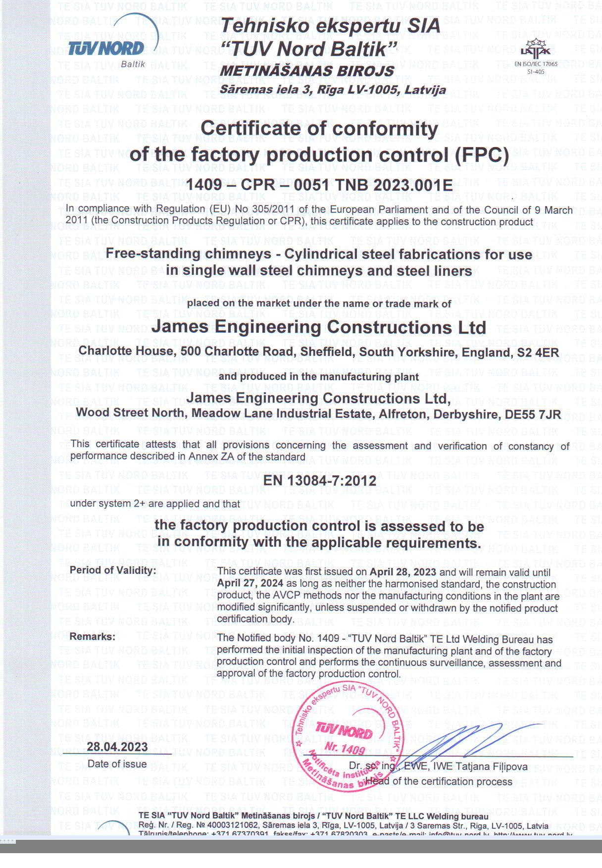 Accredited to EN 13084-7 for Free Standing chimneys